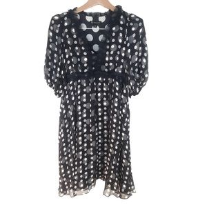 INC Women’s Navy Polka Dot Silk Dress Size 6 Lined 3/4 Sleeve Knee Length